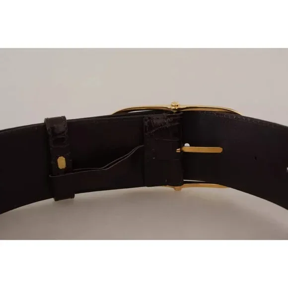 Dolce & Gabbana Brown Crocodile Pattern Leather Gold Oval Buckle Belt - Picture 7 of 7